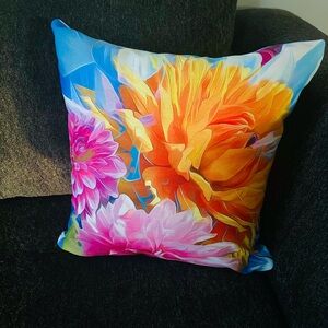 Floral Pillow Cover With Insert. Pink Flower Decorative Pillow. Blue Bed Pillows